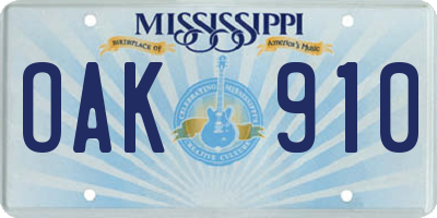 MS license plate OAK910