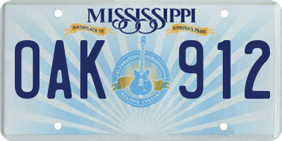MS license plate OAK912