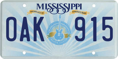 MS license plate OAK915