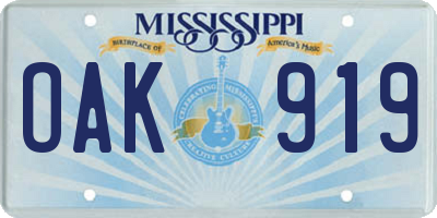 MS license plate OAK919