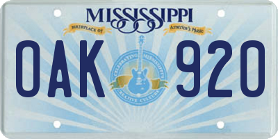 MS license plate OAK920