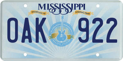 MS license plate OAK922