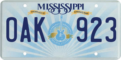 MS license plate OAK923