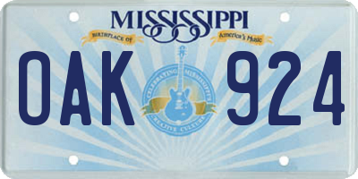 MS license plate OAK924
