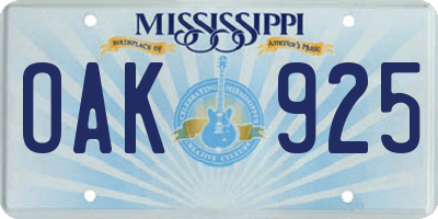 MS license plate OAK925