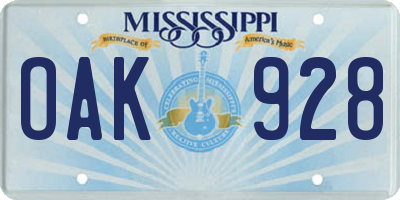 MS license plate OAK928