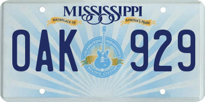 MS license plate OAK929
