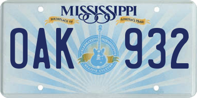 MS license plate OAK932