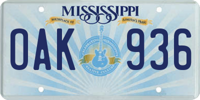 MS license plate OAK936