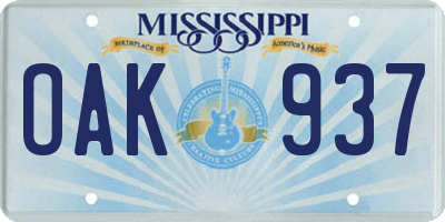 MS license plate OAK937