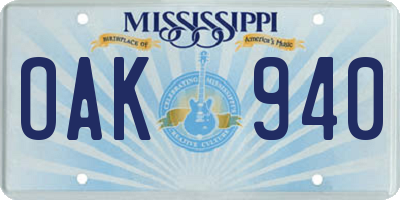 MS license plate OAK940