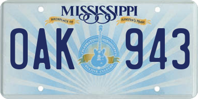MS license plate OAK943
