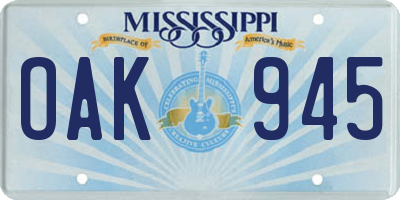 MS license plate OAK945