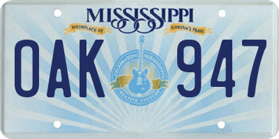 MS license plate OAK947