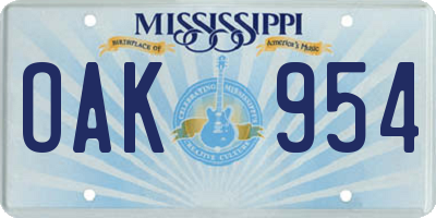 MS license plate OAK954