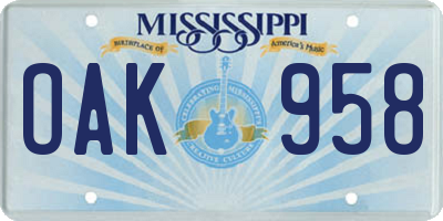 MS license plate OAK958