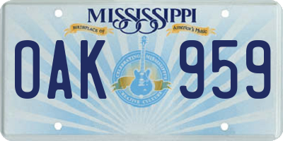 MS license plate OAK959