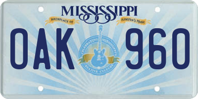 MS license plate OAK960