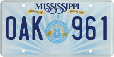 MS license plate OAK961