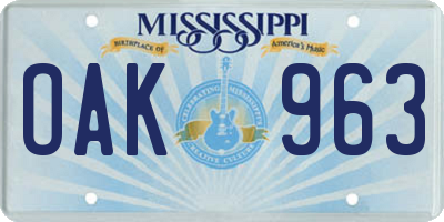MS license plate OAK963