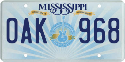 MS license plate OAK968