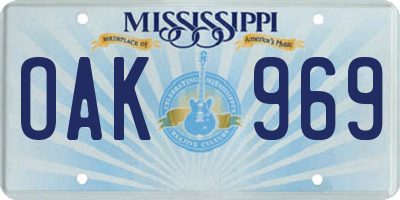 MS license plate OAK969