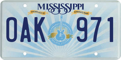 MS license plate OAK971