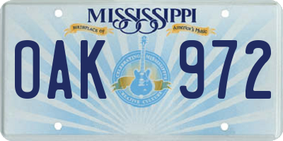 MS license plate OAK972