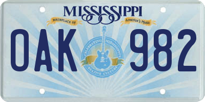 MS license plate OAK982
