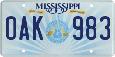 MS license plate OAK983