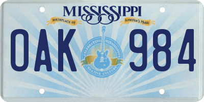 MS license plate OAK984