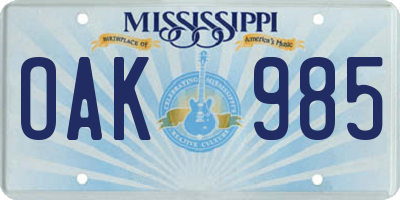 MS license plate OAK985