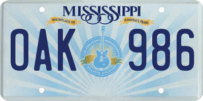 MS license plate OAK986