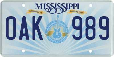 MS license plate OAK989