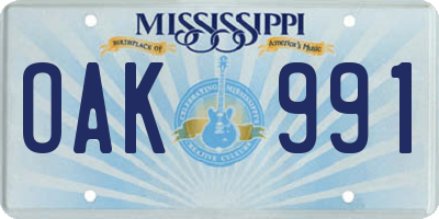 MS license plate OAK991