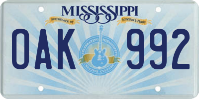 MS license plate OAK992