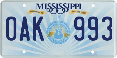 MS license plate OAK993
