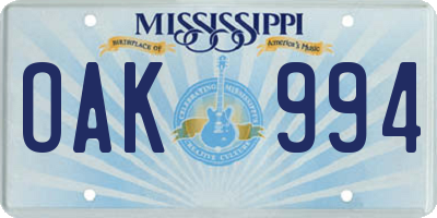 MS license plate OAK994