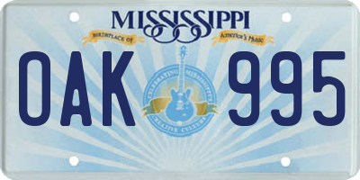 MS license plate OAK995
