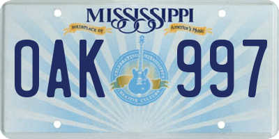 MS license plate OAK997