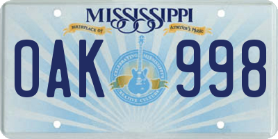 MS license plate OAK998