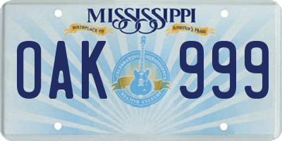 MS license plate OAK999