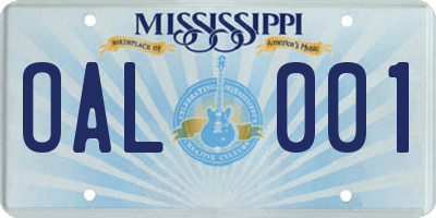 MS license plate OAL001
