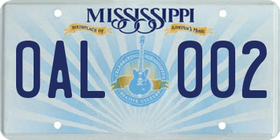 MS license plate OAL002