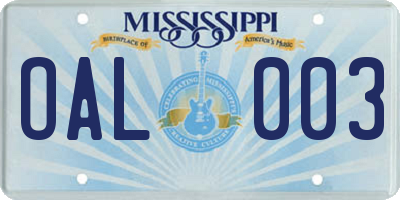 MS license plate OAL003