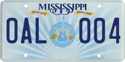 MS license plate OAL004