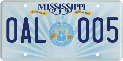 MS license plate OAL005
