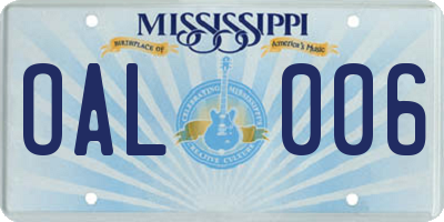 MS license plate OAL006