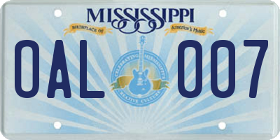 MS license plate OAL007