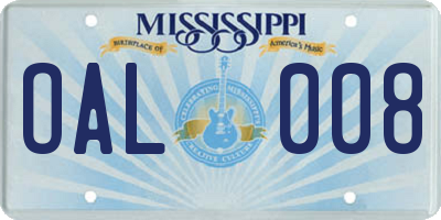 MS license plate OAL008